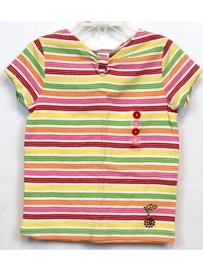 2008 Gymboree Cherry Baby Tee T-Shirt sz 5 Striped Rhinestones Keyhole Neckline